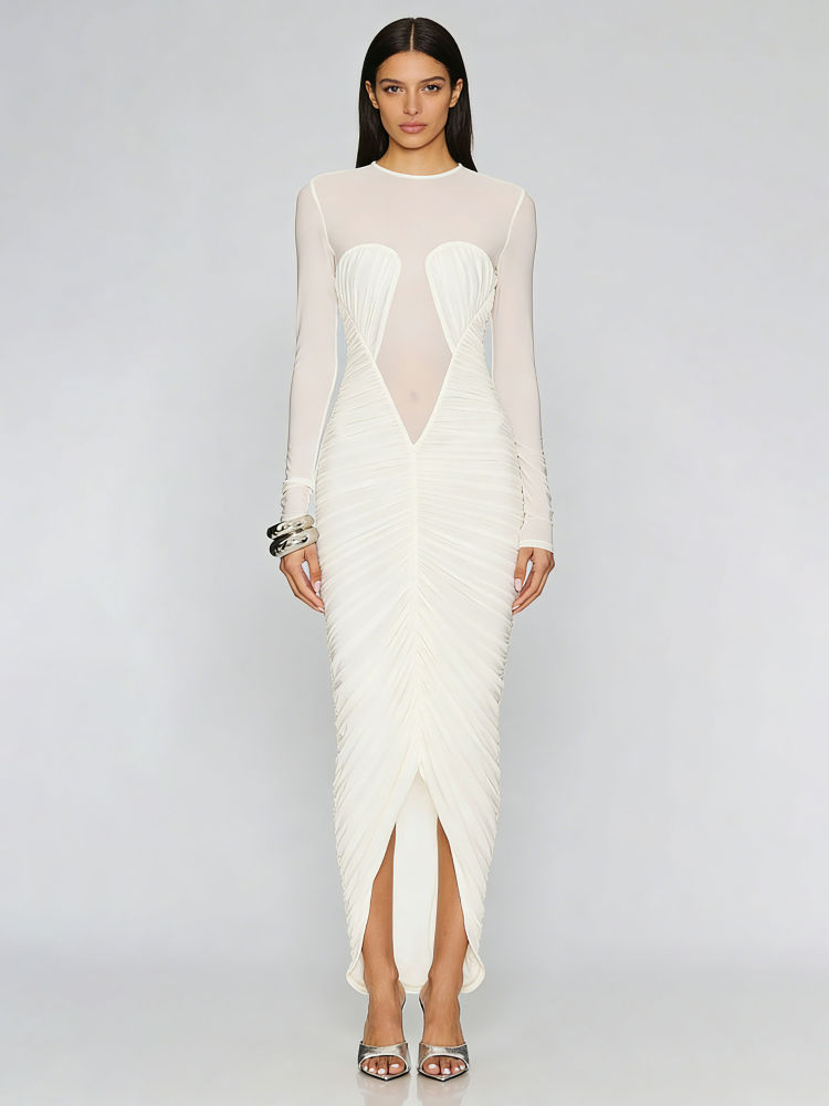 TWOTWINSTYLE Round Neck Ruched High Waist Irregular Hem Elegant Dress