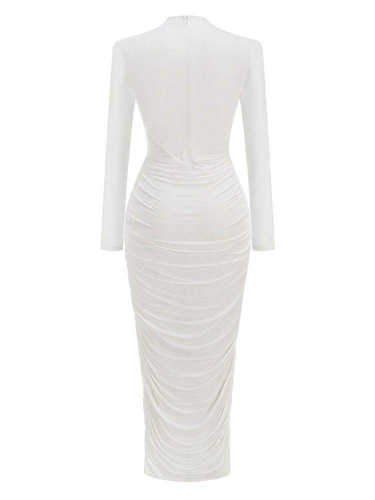 TWOTWINSTYLE Round Neck Ruched High Waist Irregular Hem Elegant Dress