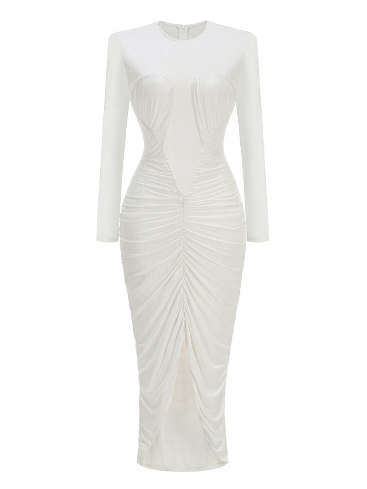 TWOTWINSTYLE Round Neck Ruched High Waist Irregular Hem Elegant Dress