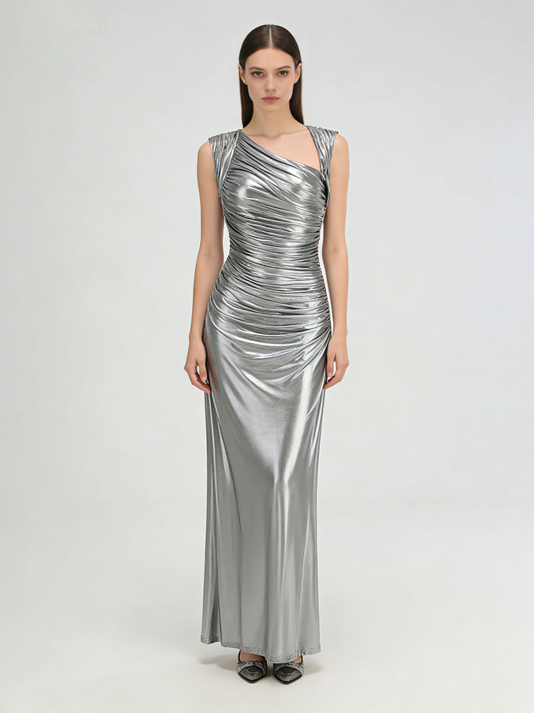 TWOTWINSTYLE Sleeveles Irregular Neckline Ruched Chic Dress