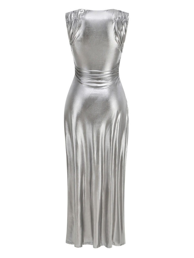 TWOTWINSTYLE Sleeveles Irregular Neckline Ruched Chic Dress