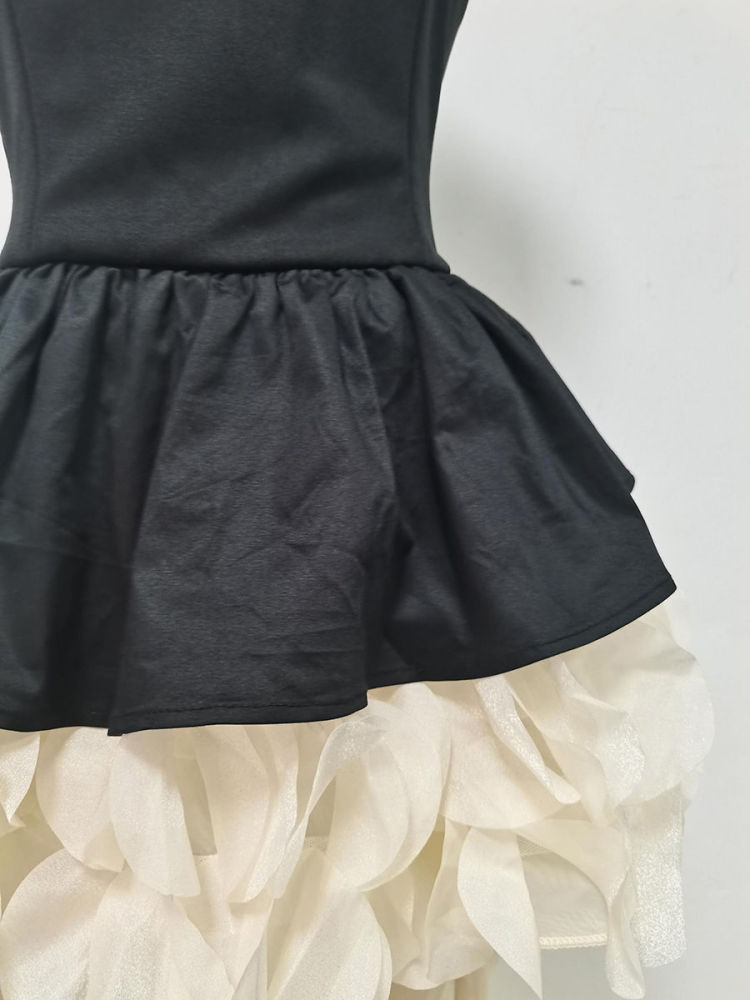 TWOTWINSTYLE Hit Color Off Shoulder Spliced Ruffles Fashion Dress