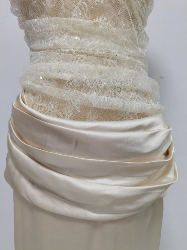 TWOTWINSTYLE Patchwork Lace Pleated Strapless Elegant Dress