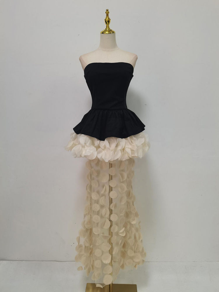 TWOTWINSTYLE Hit Color Off Shoulder Spliced Ruffles Fashion Dress