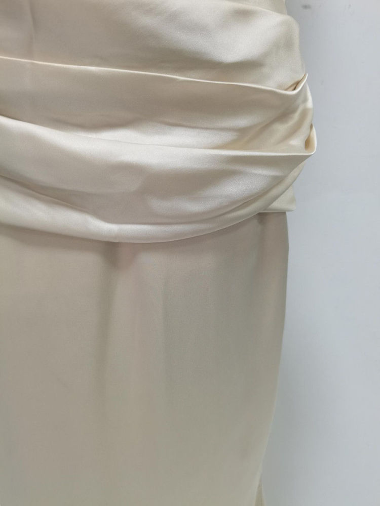 TWOTWINSTYLE Patchwork Lace Pleated Strapless Elegant Dress