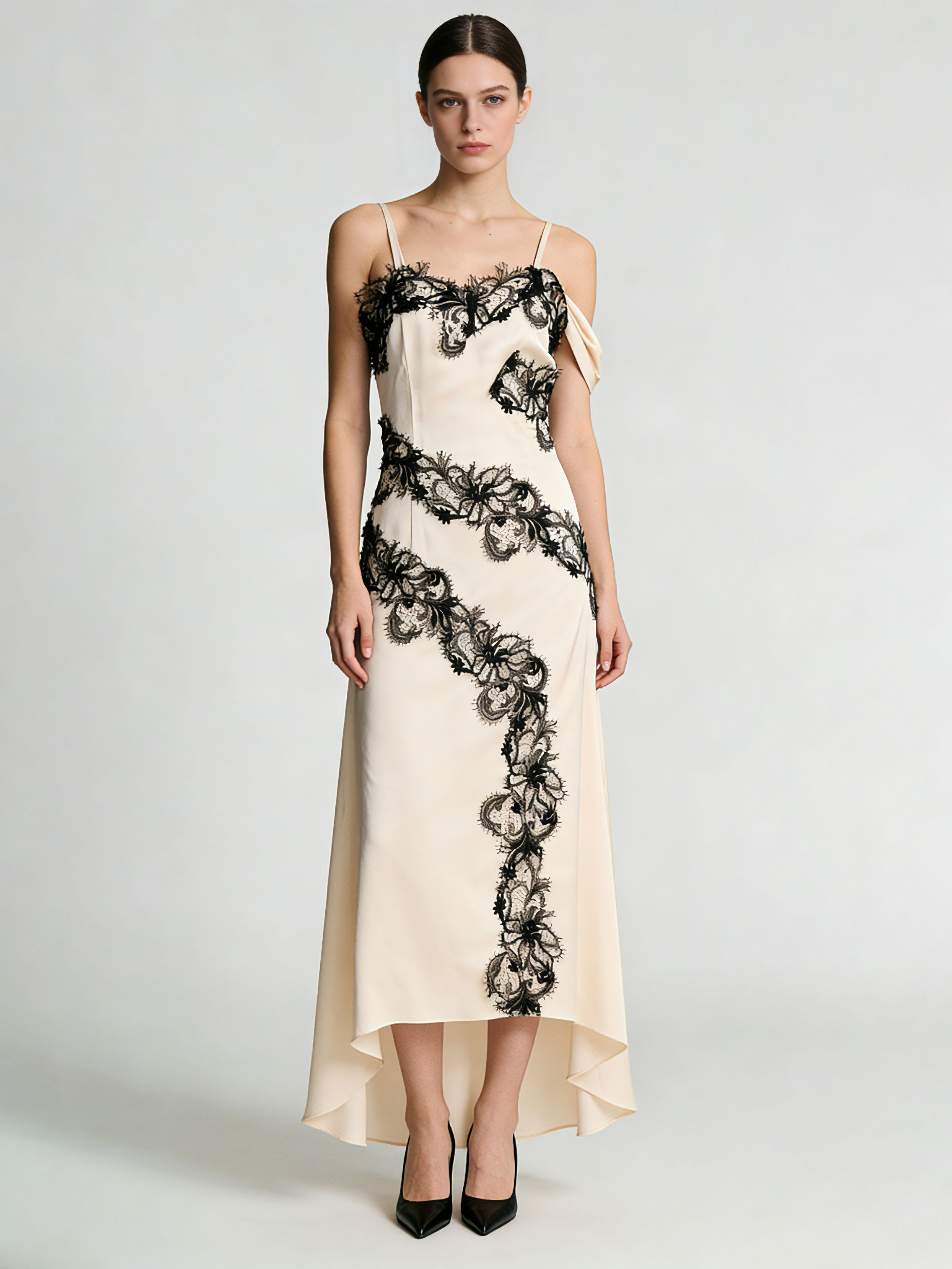 TWOTWINSTYLE Hit Color Irregular Hem Spliced Lace Elegant Dress