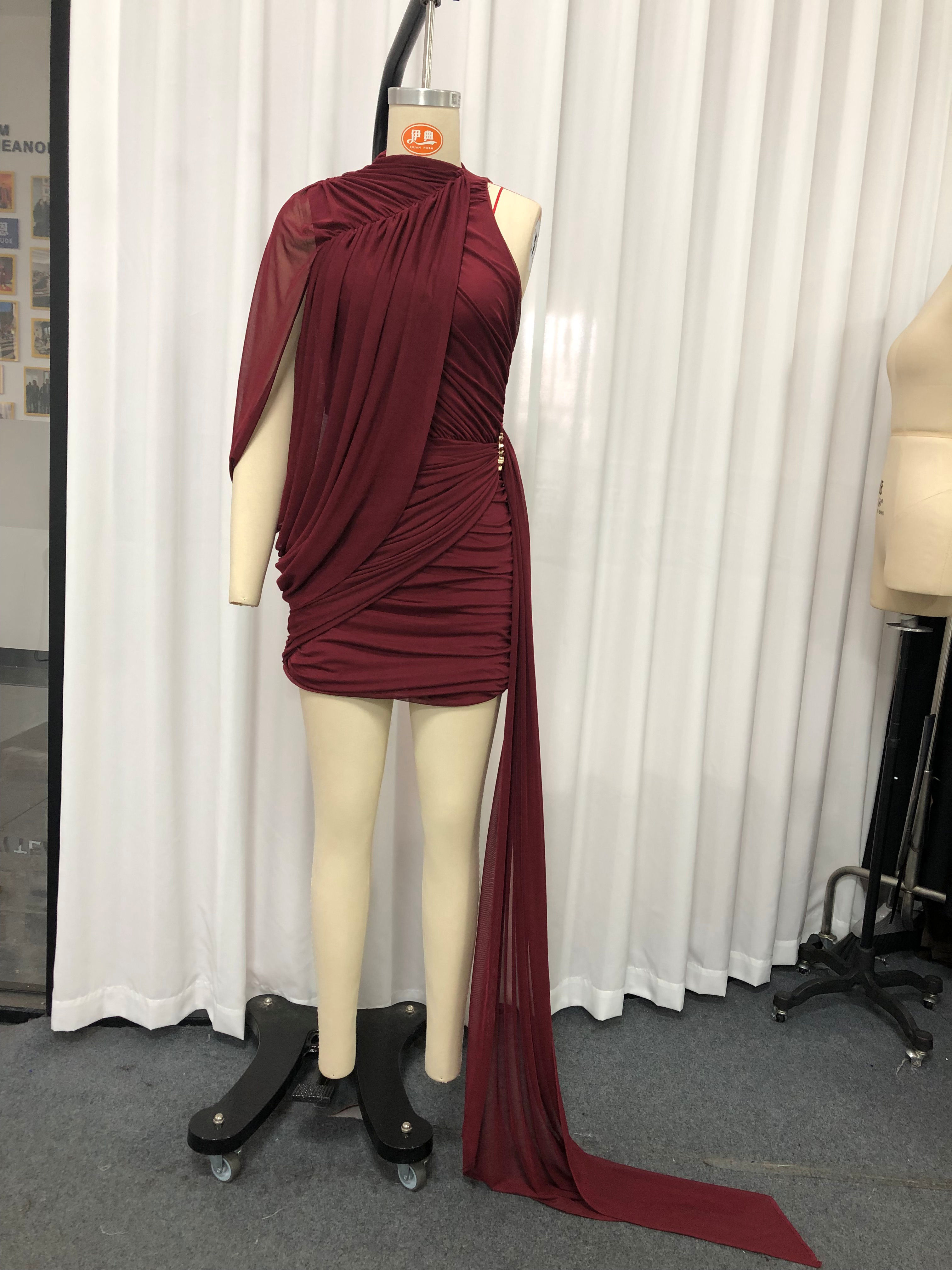 TWOTWINSTYLE Off One Shoulder Patchwork Lace Up Fashion Dress