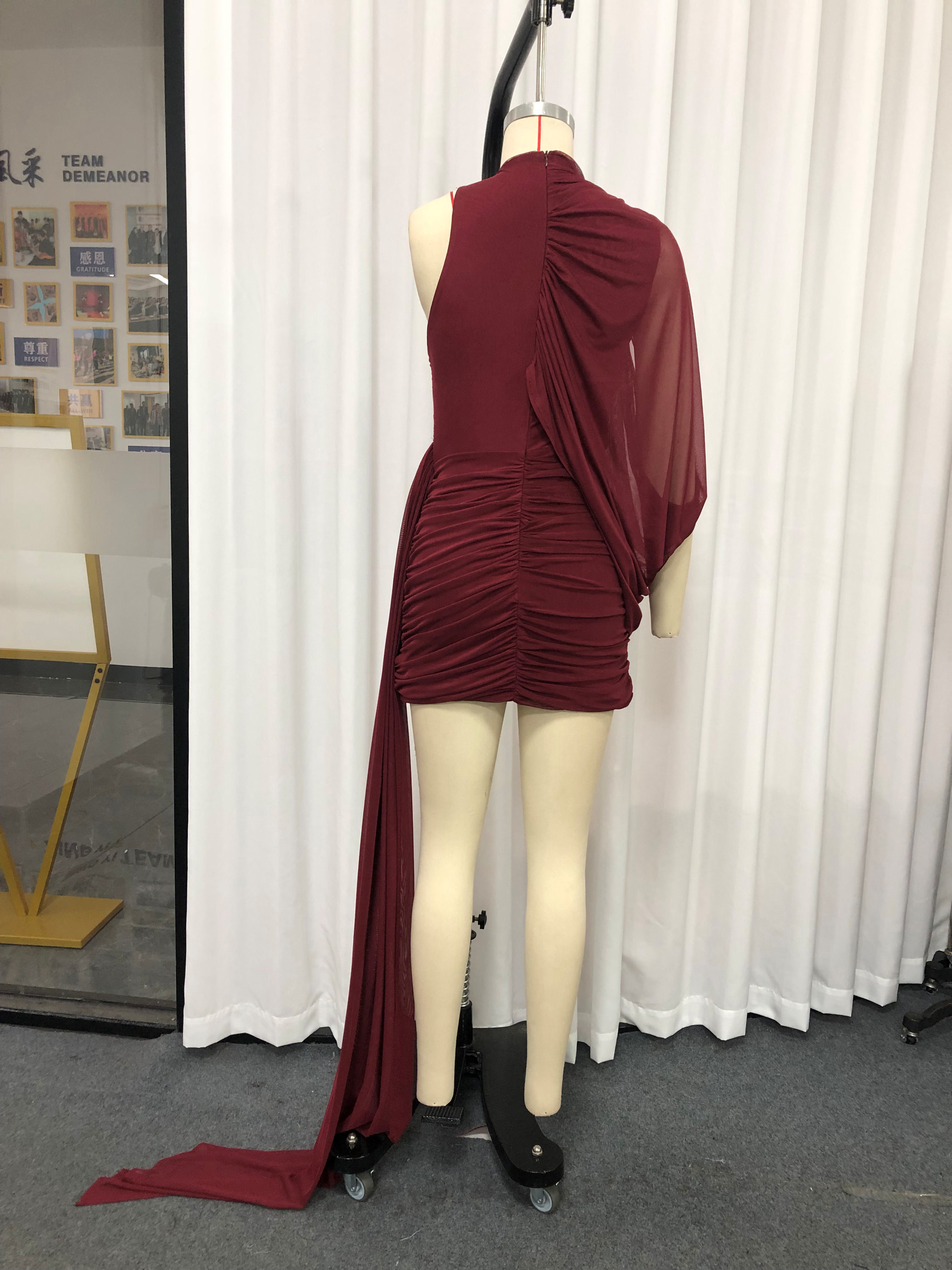 TWOTWINSTYLE Off One Shoulder Patchwork Lace Up Fashion Dress