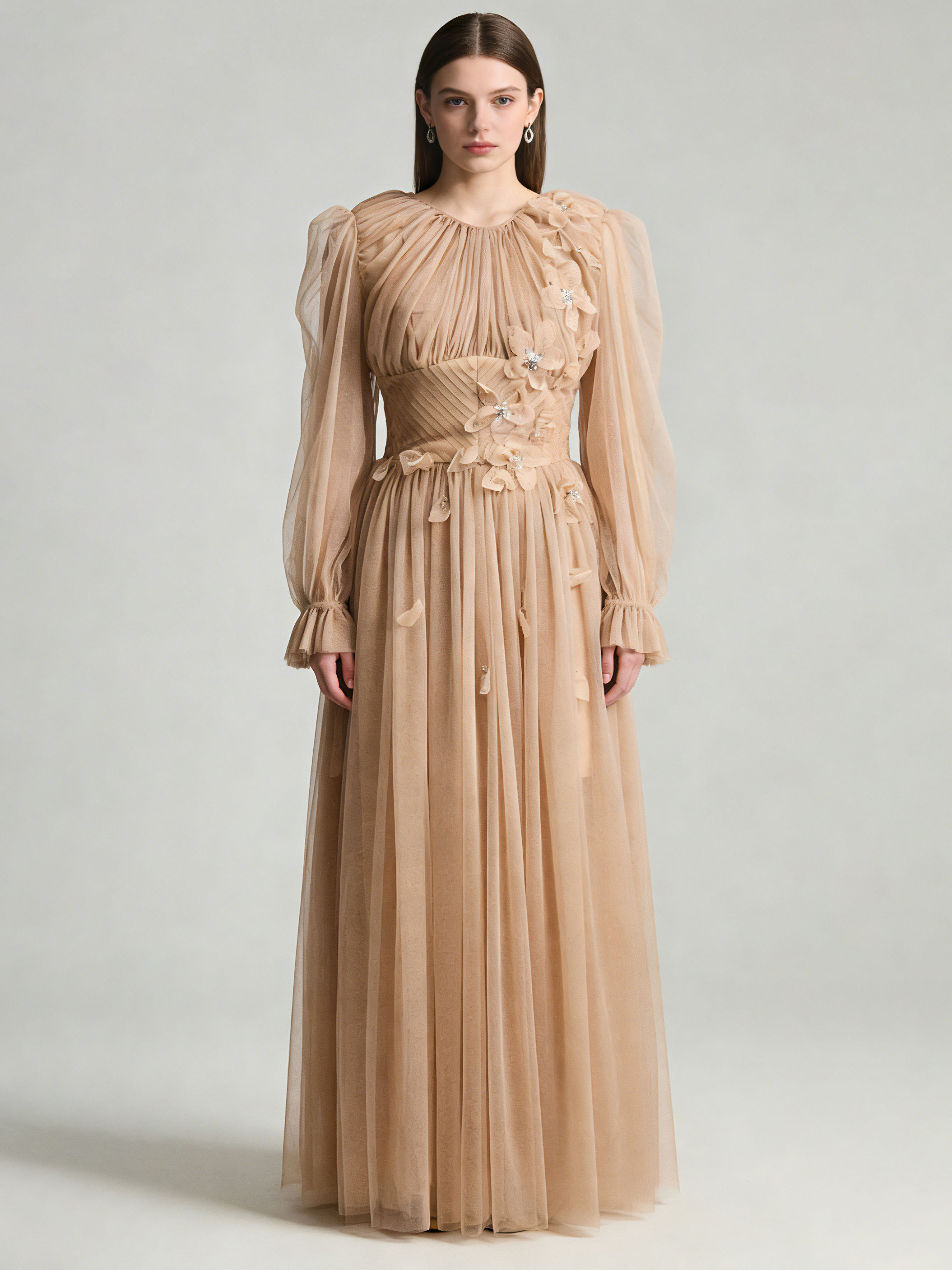 TWOTWINSTYLE Round Neck Long Sleeve Spliced 3D Flower Fashion Dress