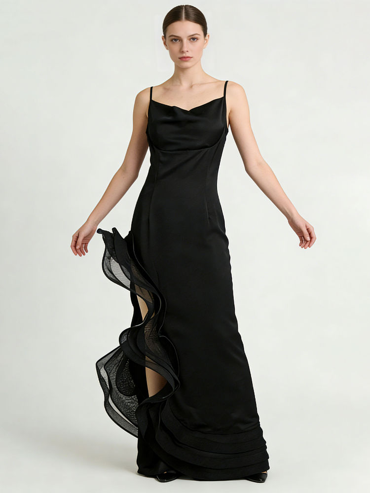TWOTWINSTYLE Spliced Mesh High Waist Side Split Chic Dress