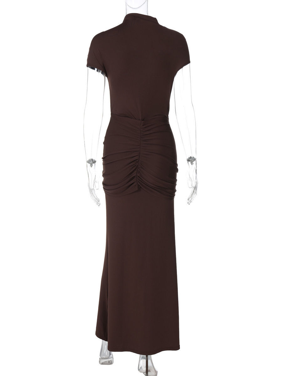 TWOTWINSTYLE Stand Collar Hollow Out Spliced Lace Up Vintage Dress