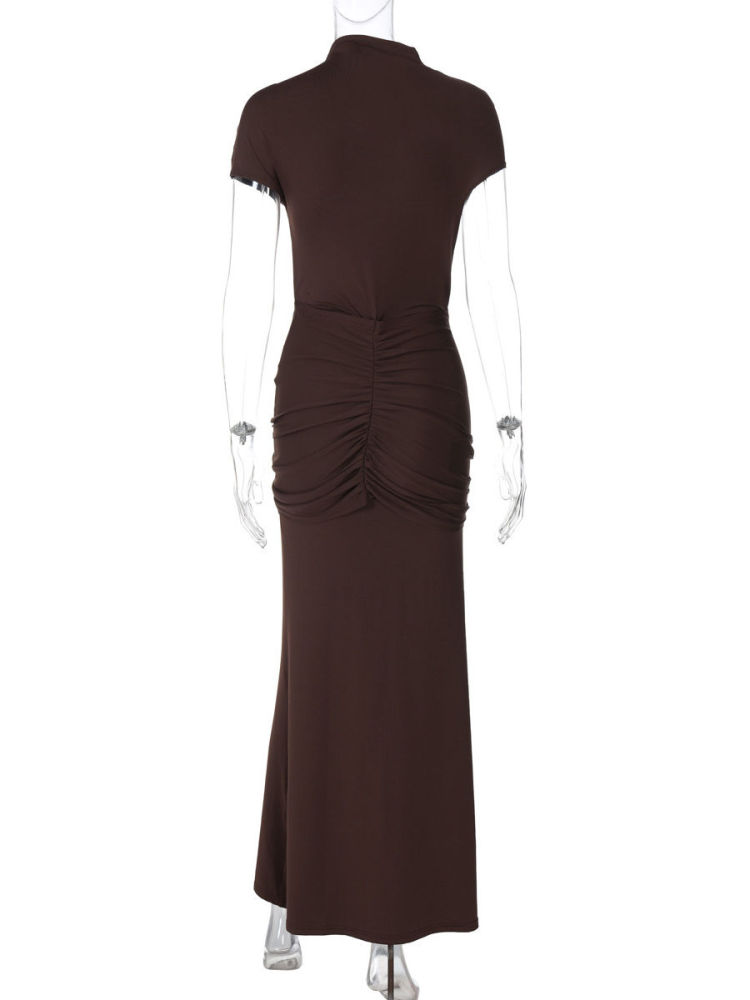 TWOTWINSTYLE Stand Collar Hollow Out Spliced Lace Up Vintage Dress