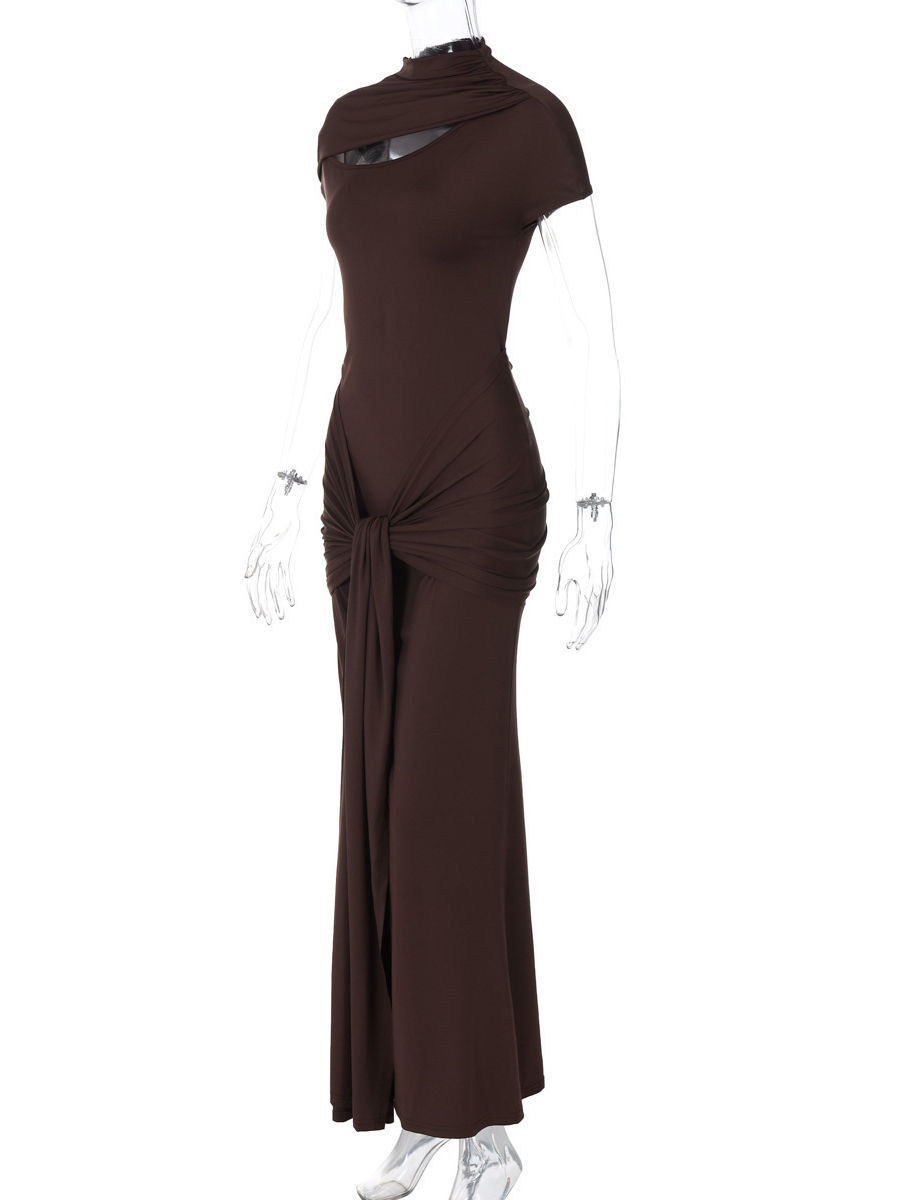 TWOTWINSTYLE Stand Collar Hollow Out Spliced Lace Up Vintage Dress