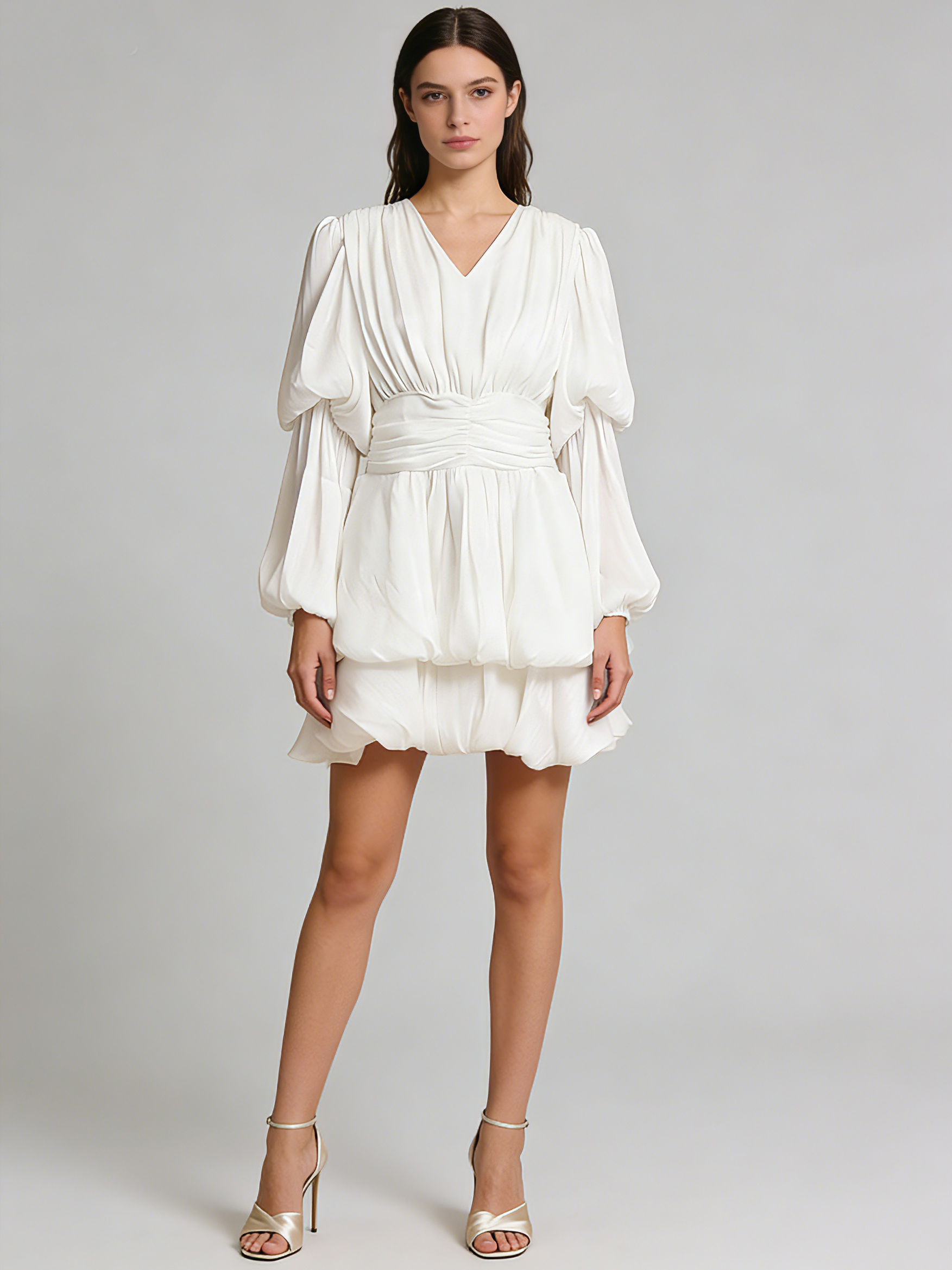 TWOTWINSTYLE V Neck Long Sleeve Tunic Elegant Dress