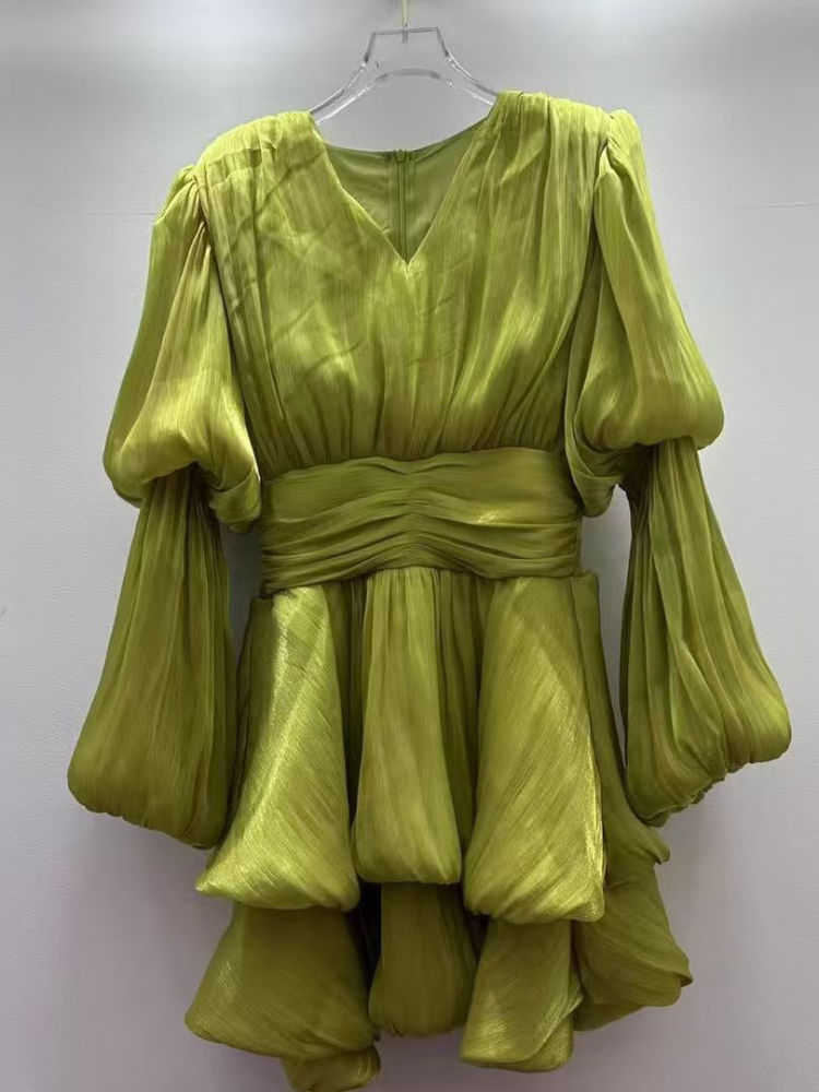 TWOTWINSTYLE V Neck Long Sleeve Tunic Elegant Dress