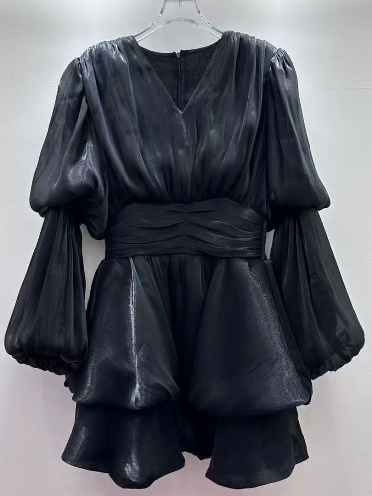 TWOTWINSTYLE V Neck Long Sleeve Tunic Elegant Dress