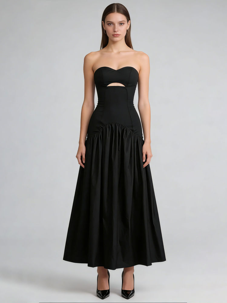 TWOTWINSTYLE Hollow Out Tunic Strapless Elegant Dress