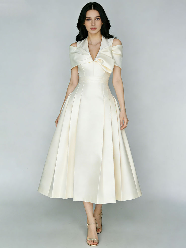 TWOTWINSTYLE Off Shoulder V Neck High Waist Fashion Dress
