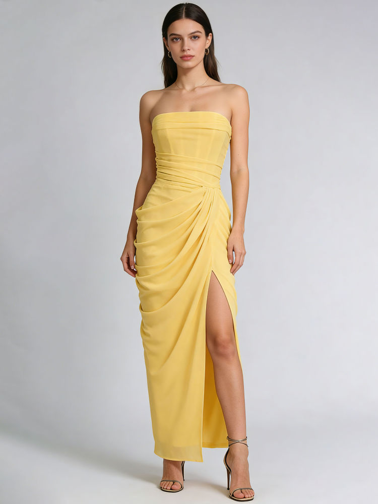 TWOTWINSTYLE Off Shoulder Side Split High Waist Elegant Dress