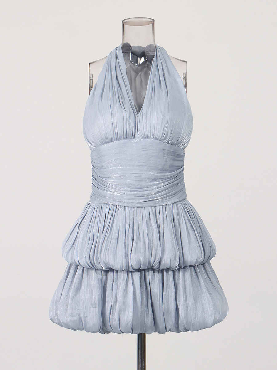 TWOTWINSTYLE V Neck Backless High Waist Fashion Bubble Skirt