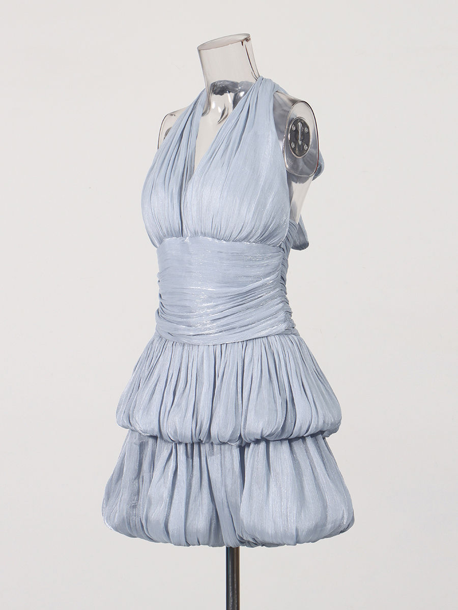 TWOTWINSTYLE V Neck Backless High Waist Fashion Bubble Skirt