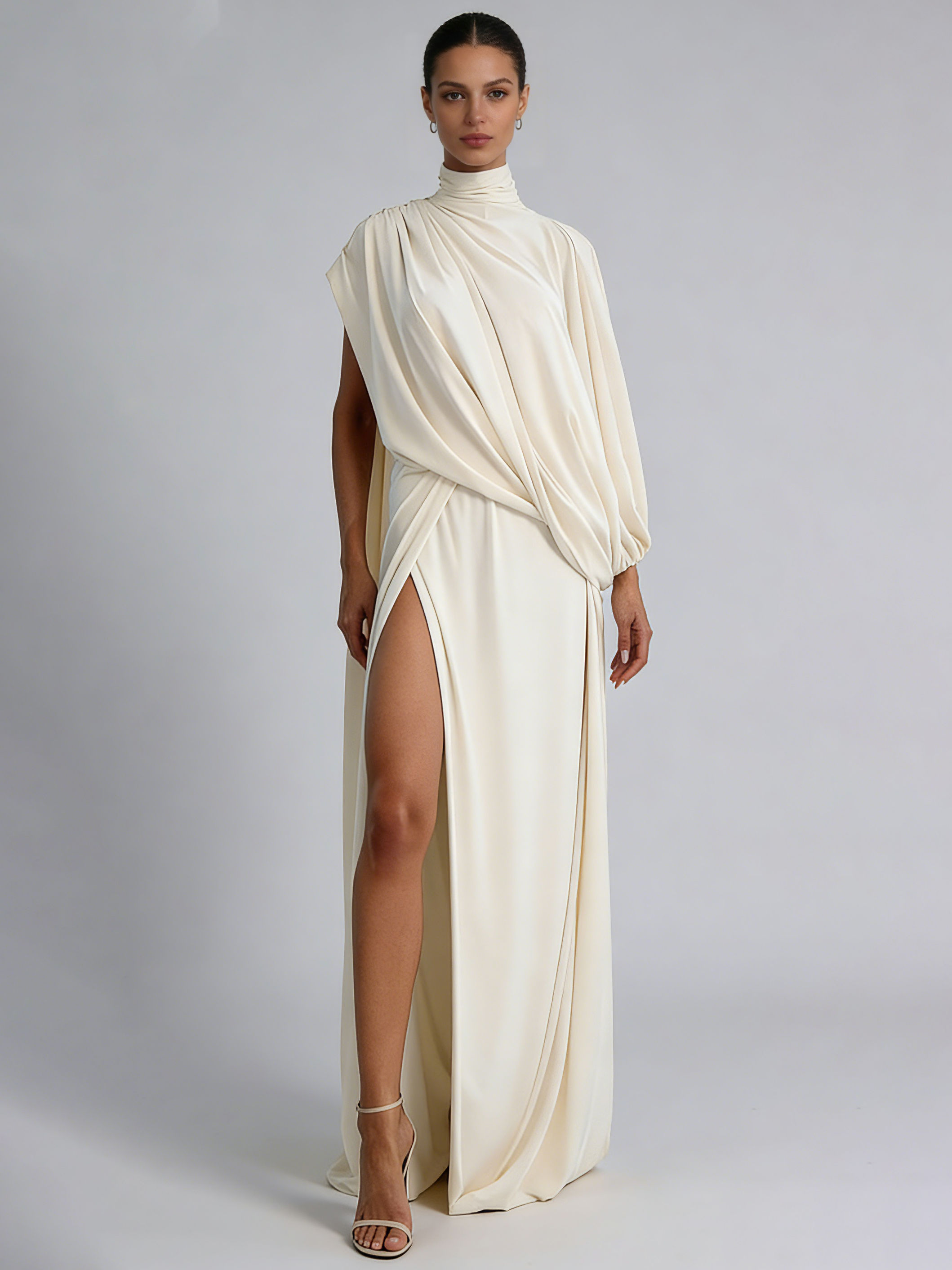 TWOTWINSTYLE Stand Collar Irregular Hem Top Solid Skirt Elegant Dress