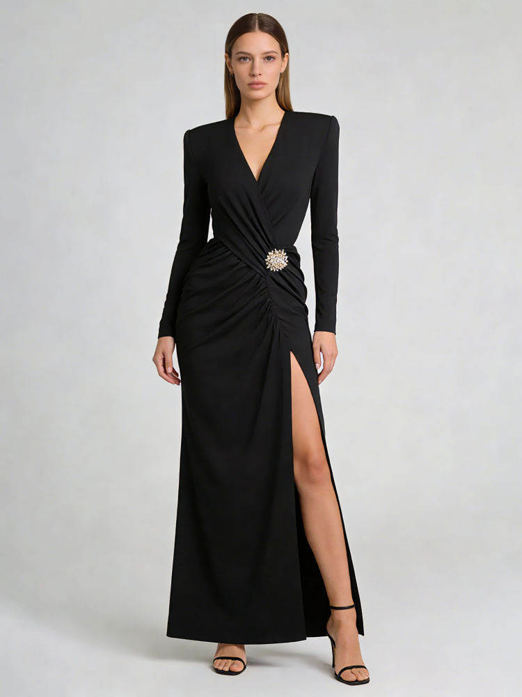 TWOTWINSTYLE Deep V Neck Hollow Out Side Split Designer Dress