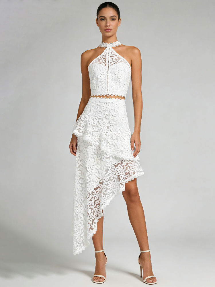 TWOTWINSTYLE Off Shoulder Crop Top Irregular Hem Skirt Designer Dress