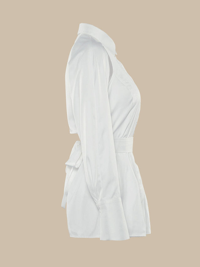 TWOTWINSTYLE Lapel Long Sleeve Hollow Out Tunic Designer Shirt