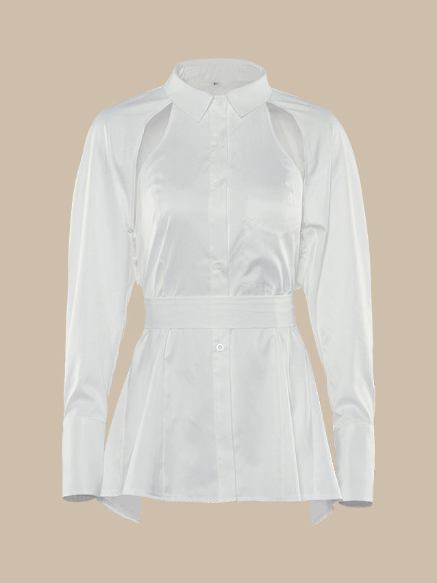 TWOTWINSTYLE Lapel Long Sleeve Hollow Out Tunic Designer Shirt