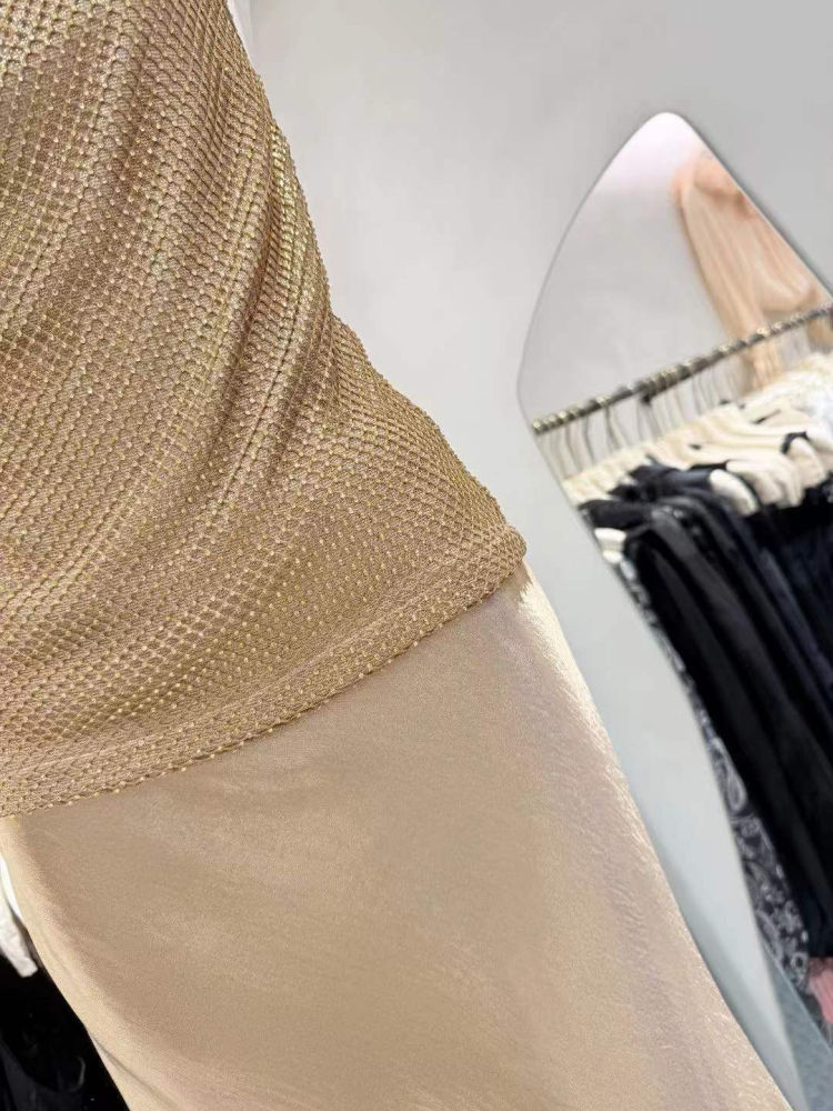 TWOTWINSTYLE Off Shoulder Spliced Sequins Top Solid High Waist Skirt Designer Dress