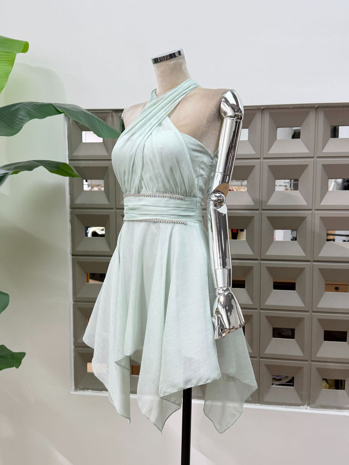TWOTWINSTYLE Solid Tunic Patchwork Diamond Irregular Hem Designer Dress