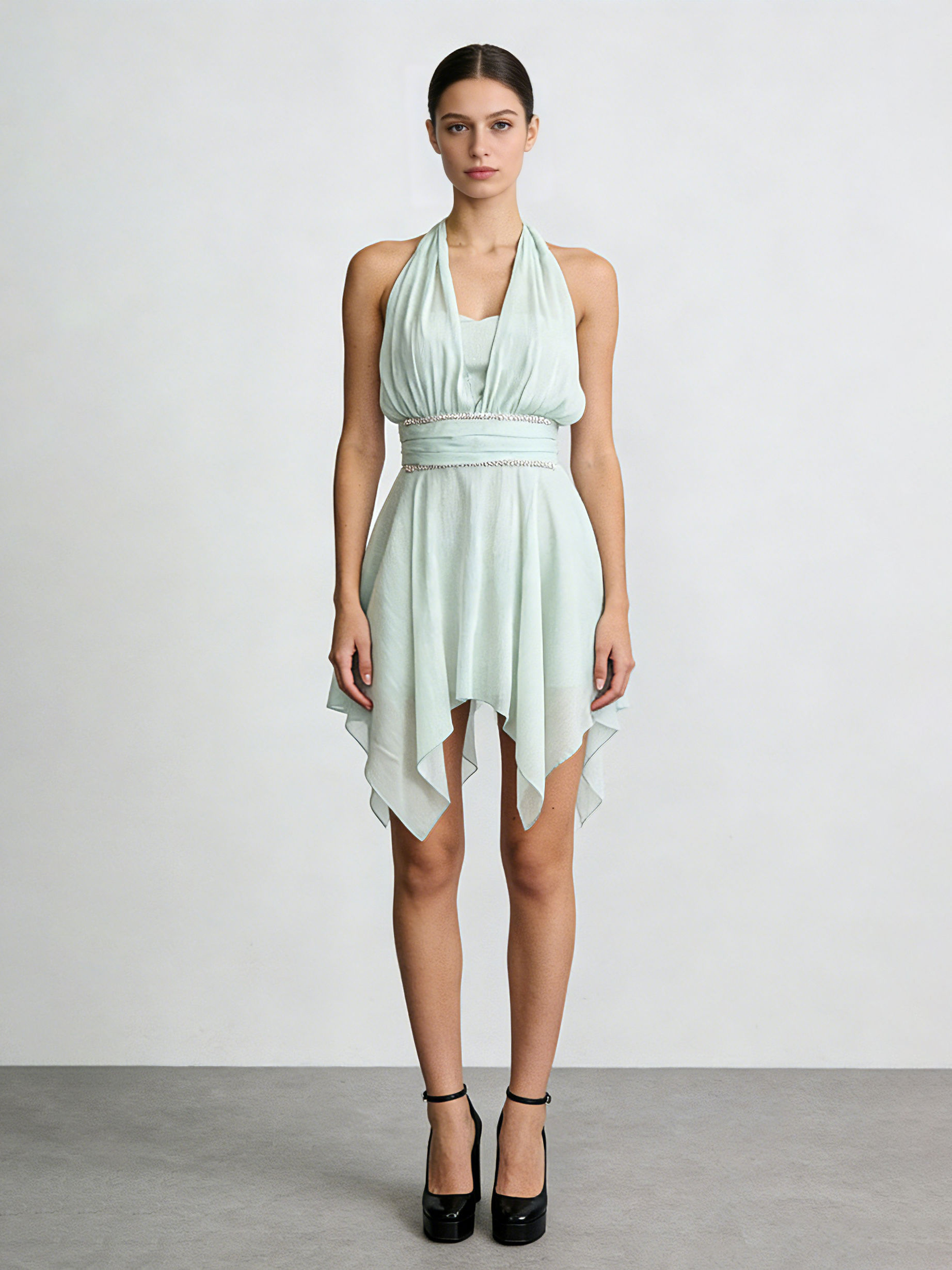TWOTWINSTYLE Solid Tunic Patchwork Diamond Irregular Hem Designer Dress