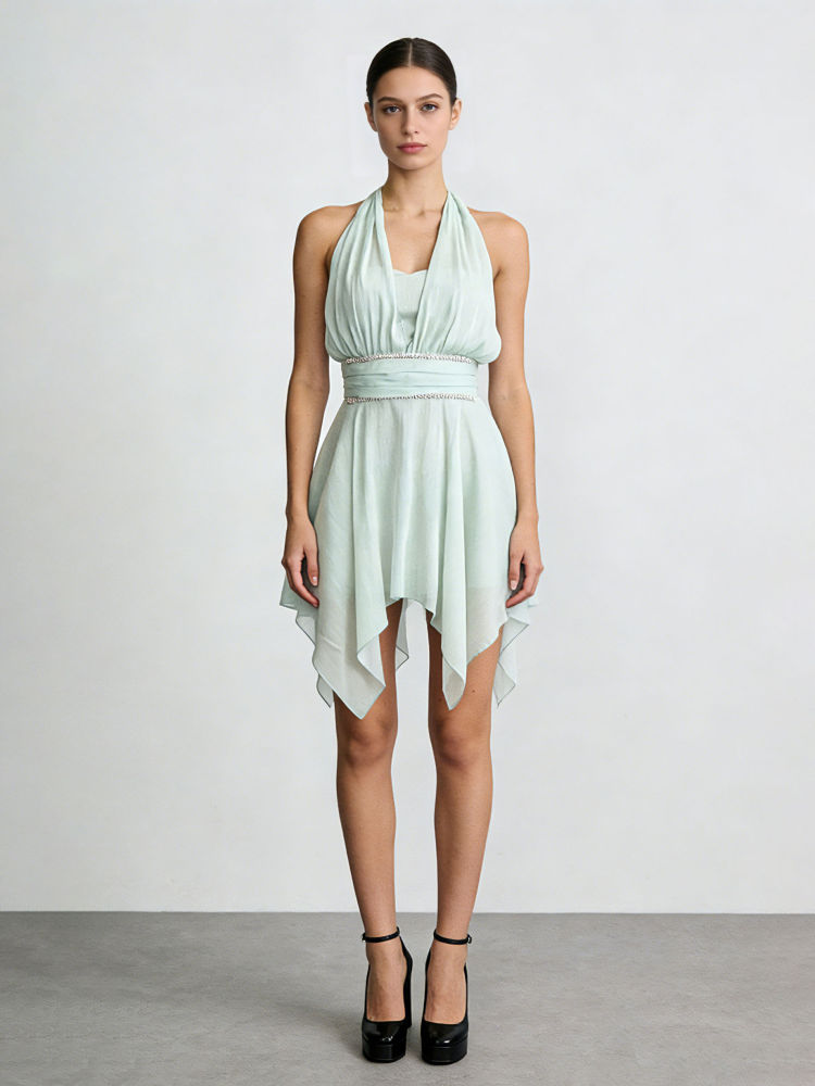 TWOTWINSTYLE Solid Tunic Patchwork Diamond Irregular Hem Designer Dress
