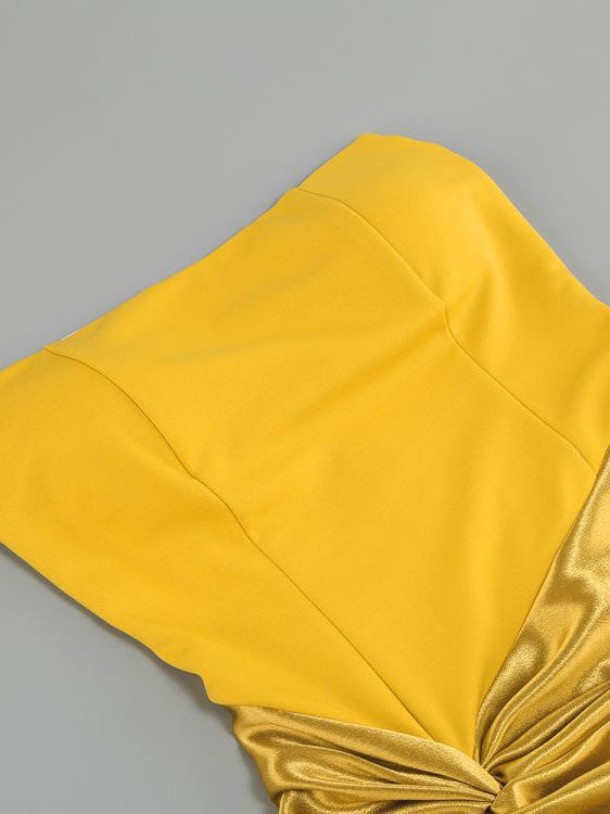 TWOTWINSTYLE Spliced Satin Off Shoulder Minimalist Dress