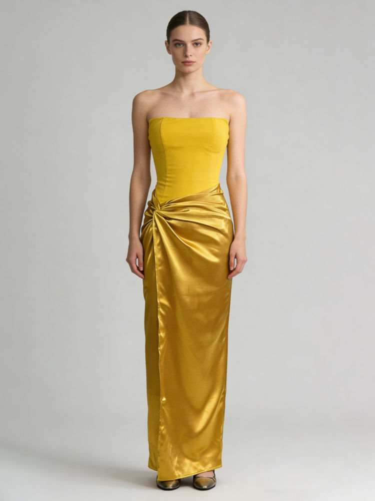 TWOTWINSTYLE Spliced Satin Off Shoulder Minimalist Dress