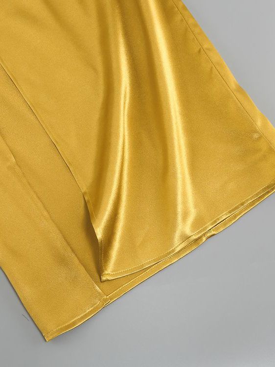 TWOTWINSTYLE Spliced Satin Off Shoulder Minimalist Dress