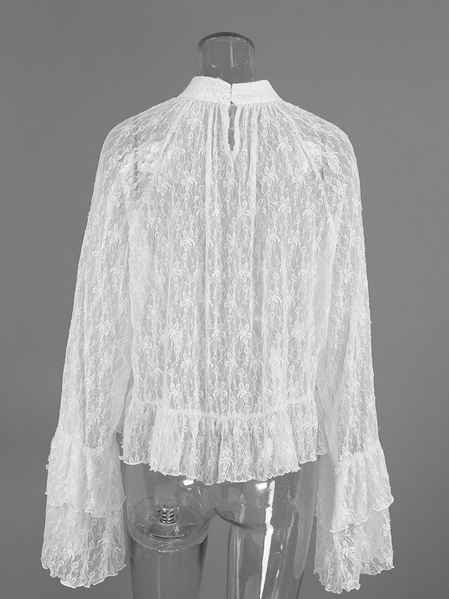 TWOTWINSTYLE Stand Collar Patchwork Ruffles Lace Designer Shirt
