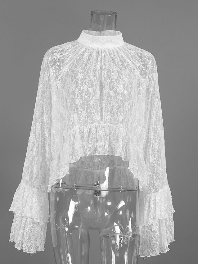 TWOTWINSTYLE Stand Collar Patchwork Ruffles Lace Designer Shirt
