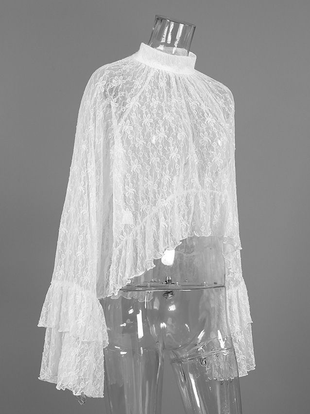 TWOTWINSTYLE Stand Collar Patchwork Ruffles Lace Designer Shirt