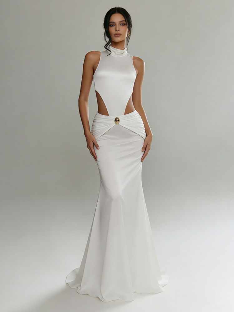 TWOTWINSTYLE Stand Collar Sleeveles Hollow Out Elegant Dress