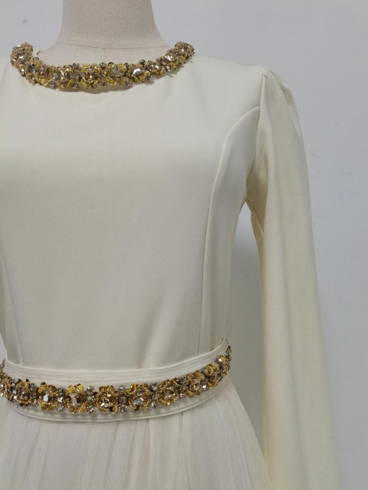TWOTWINSTYLE Round Neck Spliced Diamond Tunic Elegant Dress