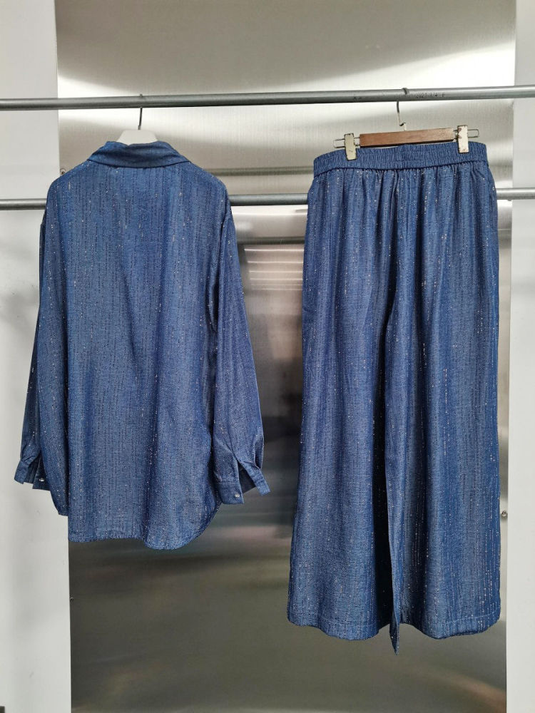 TWOTWINSTYLE Lapel Spliced Diamond Top Loose Tunic Pants Temperament Two Piece Set