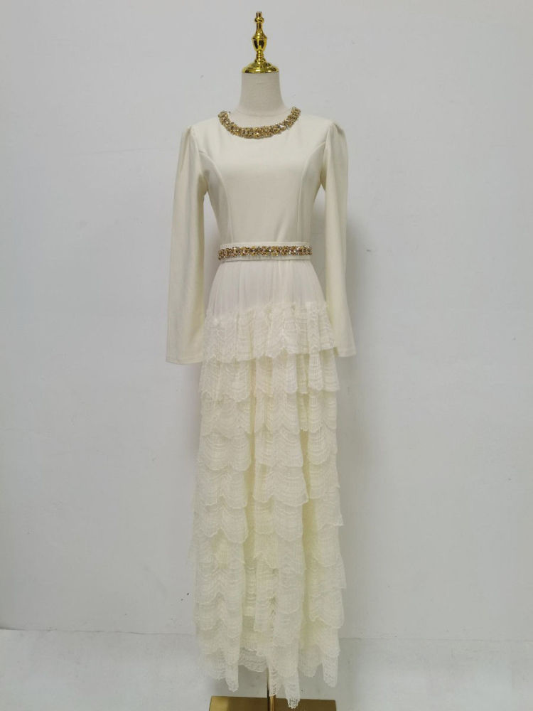 TWOTWINSTYLE Round Neck Spliced Diamond Tunic Elegant Dress