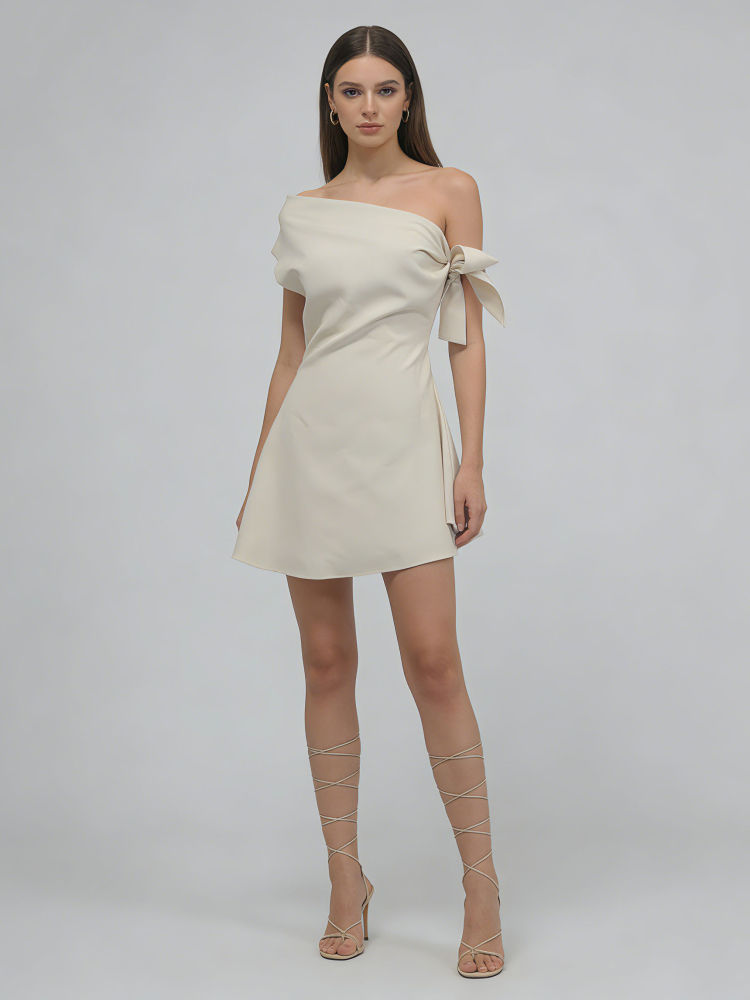 TWOTWINSTYLE Off Shoulder Spliced Bowknot Tunic Elegant Dress