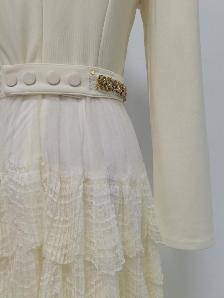 TWOTWINSTYLE Round Neck Spliced Diamond Tunic Elegant Dress