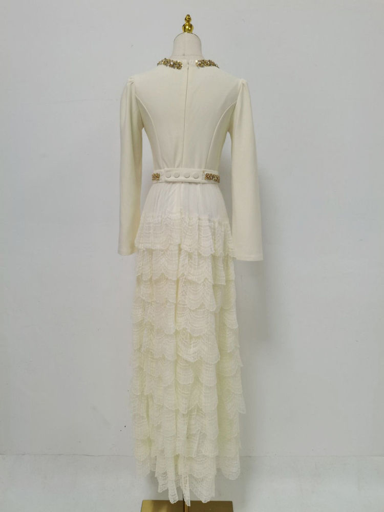 TWOTWINSTYLE Round Neck Spliced Diamond Tunic Elegant Dress