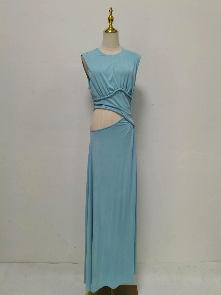 TWOTWINSTYLE Round Neck Sleeveles Hollow Out Designer Dress
