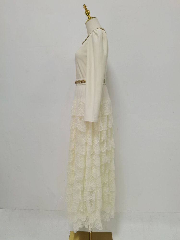 TWOTWINSTYLE Round Neck Spliced Diamond Tunic Elegant Dress