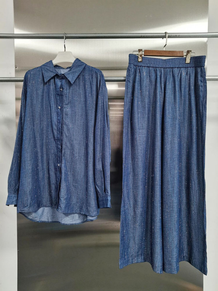 TWOTWINSTYLE Lapel Spliced Diamond Top Loose Tunic Pants Temperament Two Piece Set